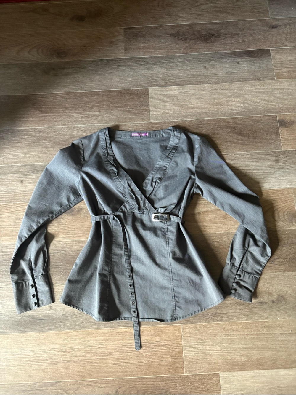 Button-Front Wrap Shirt with Belt